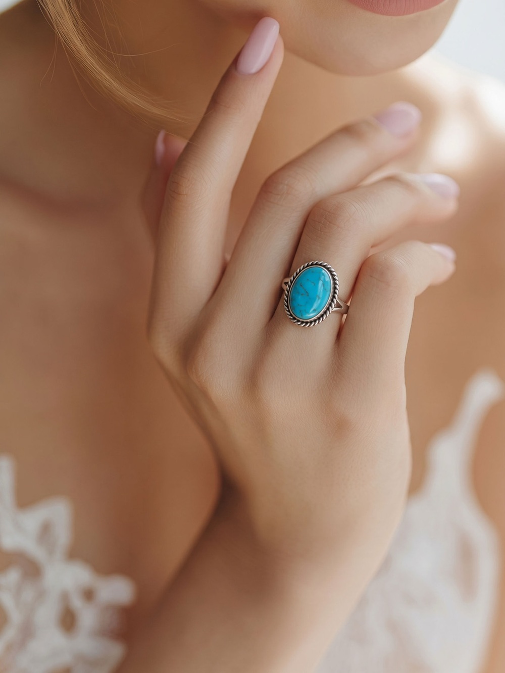 Sterling Silver Turquoise Oval Ring - Women's Blue Stone Ring